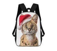 sinyumoney Mochilas Para Niños Mochila Escolar Christmas Serval Cat with Santa Hat Mochila Escolar Impresa En 3D Para Niños Estudiantes De Primaria Y Secundaria 17inch