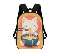 sinyumoney Mochilas Para Niños Mochila Escolar Cute Cat Eating Ramen Mochila Escolar Impresa En 3D Para Niños Estudiantes De Primaria Y Secundaria 17inch