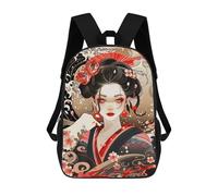 sinyumoney Mochilas Para Niños Mochila Escolar Geisha Portrait with Floral And Wave Motifs Mochila Escolar Impresa En 3D Para Niños Estudiantes De Primaria Y Secundaria 17inch