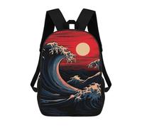 sinyumoney Mochilas Para Niños Mochila Escolar Great Wave at Sunset Mochila Escolar Impresa En 3D Para Niños Estudiantes De Primaria Y Secundaria 17inch