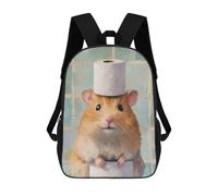 sinyumoney Mochilas Para Niños Mochila Escolar Hamster with Toilet Paper Hat Mochila Escolar Impresa En 3D Para Niños Estudiantes De Primaria Y Secundaria 17inch