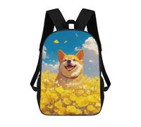 sinyumoney Mochilas Para Niños Mochila Escolar Happy Corgi Dog in Flower Mochila Escolar Impresa En 3D Para Niños Estudiantes De Primaria Y Secundaria 17inch