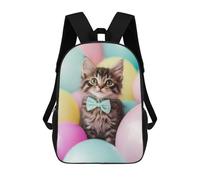 sinyumoney Mochilas Para Niños Mochila Escolar Kitten with Bowtie And Balloons Mochila Escolar Impresa En 3D Para Niños Estudiantes De Primaria Y Secundaria 17inch