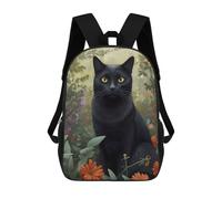 sinyumoney Mochilas Para Niños Mochila Escolar Mochila Para Niños Mochila De Viaje Mochilas Para Libros Impresa En 3D BLACK CAT FLORAL Flowers Mochila Para Niños Y Niñas 17inch