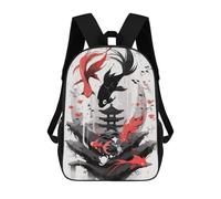 sinyumoney Mochilas Para Niños Mochila Escolar Mochila Para Niños Mochila De Viaje Mochilas Para Libros Impresa En 3D Japanese Red Black Koi Mochila Para Niños Y Niñas 17inch