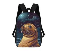 sinyumoney Mochilas Para Niños Mochila Escolar Mochila Para Niños Mochila De Viaje Mochilas Para Libros Impresa En 3D Retro Seal Pixel Art Mochila Para Niños Y Niñas 17inch