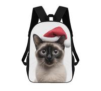 sinyumoney Mochilas Para Niños Mochila Escolar Mochila Para Niños Mochila De Viaje Mochilas Para Libros Impresa En 3D Siamese Cat with Santa Hat Mochila Para Niños Y Niñas 17inch