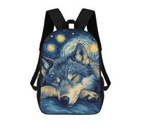 sinyumoney Mochilas Para Niños Mochila Escolar Mochila Para Niños Mochila De Viaje Mochilas Para Libros Impresa En 3D Wolf in Starry Night Mochila Para Niños Y Niñas 17inch