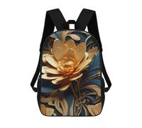 sinyumoney Mochilas Para Niños Mochila Escolar Mochila Para Niños Mochila De Viaje Mochilas Para Libros Impresa En 3D Metallic Gold Blue Flower Mochila Para Niños Y Niñas 17inch