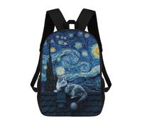 sinyumoney Mochilas Para Niños Mochila Escolar Mochila Para Niños Mochila De Viaje Mochilas Para Libros Impresa En 3D Cat on Roof, Starry Night Style Mochila Para Niños Y Niñas 17inch