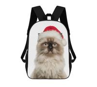 sinyumoney Mochilas Para Niños Mochila Escolar Mochila Para Niños Mochila De Viaje Mochilas Para Libros Impresa En 3D Himalayan Cat with Santa Hat Portrait Mochila Para Niños Y Niñas 17inch