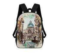 sinyumoney Mochilas Para Niños Mochila Escolar Mochila Para Niños Mochila De Viaje Mochilas Para Libros Impresa En 3D Bucharest Watercolor Mochila Para Niños Y Niñas 17inch