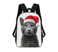 sinyumoney Mochilas Para Niños Mochila Escolar Mochila Para Niños Mochila De Viaje Mochilas Para Libros Impresa En 3D Russian Blue Cat with Santa Hat Mochila Para Niños Y Niñas 17inch