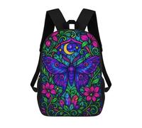 sinyumoney Mochilas Para Niños Mochila Escolar Neon Fantasy Stained Glass Moth with Moon Mochila Escolar Impresa En 3D Para Niños Estudiantes De Primaria Y Secundaria 17inch