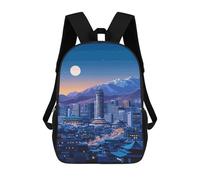 sinyumoney Mochilas Para Niños Mochila Escolar Night Cityscape with Mountains And Moon Mochila Escolar Impresa En 3D Para Niños Estudiantes De Primaria Y Secundaria 17inch