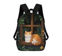sinyumoney Mochilas Para Niños Mochila Escolar Smiling Cat on Window Sill Mochila Escolar Impresa En 3D Para Niños Estudiantes De Primaria Y Secundaria 17inch
