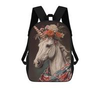 sinyumoney Mochilas Para Niños Mochila Escolar Unicorn with Flowers Mochila Escolar Impresa En 3D Para Niños Estudiantes De Primaria Y Secundaria 17inch