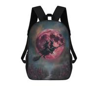 sinyumoney Mochilas Para Niños Mochila Escolar Witches Flying on Broomstick with Red Moon Mochila Escolar Impresa En 3D Para Niños Estudiantes De Primaria Y Secundaria 17inch