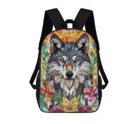sinyumoney Mochilas Para Niños Mochila Escolar Wolf in Flowers Mosaic Mochila Escolar Impresa En 3D Para Niños Estudiantes De Primaria Y Secundaria 17inch