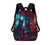 sinyumoney Mochilas Para Niños Neon Cats in Kimono Mochila Escolar Impresa En 3D Para Niños Mochilas De Viaje De Moda Para Niños Estudiantes Escolares 17inch