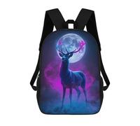 sinyumoney Mochilas Para Niños Neon Deer with Moon Mochila Escolar Mochila Para Niños Mochila De Viaje Mochilas Para Libros Mochila Impresa En 3D Para Niños Y Niñas 17inch