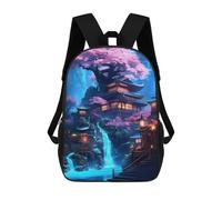sinyumoney Mochilas Para Niños Neon Waterfall Temple Mochila Escolar Impresa En 3D Para Niños Mochilas De Viaje De Moda Para Niños Estudiantes Escolares 17inch