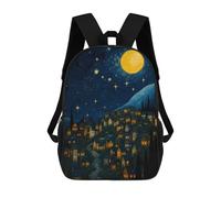 sinyumoney Mochilas Para Niños Night Village Under Starry Sky Painting Mochila Escolar Impresa En 3D Mochila De Moda Mochilas Escolares De Viaje Para La Escuela O Viajes 17inch