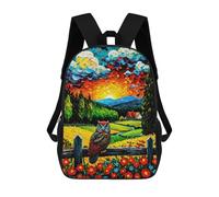 sinyumoney Mochilas Para Niños Owl on Fence at Sunset Painting Mochila Escolar Impresa En 3D Para Niños Mochilas De Viaje De Moda Para Niños Estudiantes Escolares 17inch