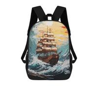 sinyumoney Mochilas Para Niños Pirate Ship in Ocean Waves Mochila Escolar Impresa En 3D Para Niños Mochilas De Viaje De Moda Para Niños Estudiantes Escolares 17inch