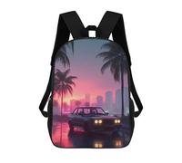 sinyumoney Mochilas Para Niños Retro Car on Neon Lit Street Mochila Escolar Impresa En 3D Para Niños Mochilas De Viaje De Moda Para Niños Estudiantes Escolares 17inch