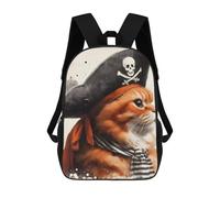 Sinyumoney Mochilas para niños Smiling Cat with Coffee 3D impreso bolsa de escuela para niños, mochila de viaje de moda para escolares, Pirata Cat Retrato, 17"