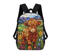 sinyumoney Mochilas Para Niños Stained Glass Highland Cow Mochila Escolar Impresa En 3D Para Niños Mochilas De Viaje De Moda Para Niños Estudiantes Escolares 17inch