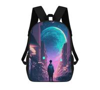 sinyumoney Mochilas Para Niños Street Gazing at Giant Moon Mochila Escolar Impresa En 3D Mochila De Moda Mochilas Escolares De Viaje Para La Escuela O Viajes 17inch