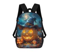 Sinyumoney Mochilas para niños Sunflowers Bolsa de escuela impresa en 3D para niños, mochila de viaje de moda para escolares, Halloween Jack-o-lantern With Hat, 17"