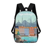 sinyumoney Mochilas Para Niños Travel to Kobenhavn Mochila Escolar Mochila Para Niños Mochila De Viaje Mochilas Para Libros Mochila Impresa En 3D Para Niños Y Niñas 17inch