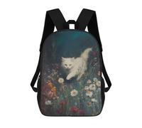 sinyumoney Mochilas Para Niños White Cat in Flower Field Mochila Escolar Impresa En 3D Mochila De Moda Mochilas Escolares De Viaje Para La Escuela O Viajes 17inch