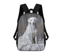 sinyumoney Mochilas Para Niños White Dog in Satin Draped Mochila Escolar Impresa En 3D Para Niños Mochilas De Viaje De Moda Para Niños Estudiantes Escolares 17inch