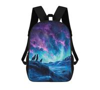 sinyumoney Mochilas Para Niños Wolves Under Aurora Borealis Painting Mochila Escolar Impresa En 3D Para Niños Mochilas De Viaje De Moda Para Niños Estudiantes Escolares 17inch