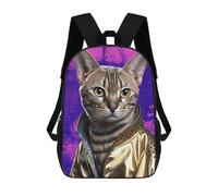 sinyumoney Mochilas Stylish Cat in Golden Jacket Mochila Escolar Para Niños Mochila Escolar Impresa En 3D Para Niños Estudiantes De Primaria Y Secundaria 17inch