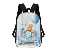 sinyumoney Mochilas Teddy Bear Sitting in Blue Baby Cot Mochila Escolar Para Niños Mochila Escolar Impresa En 3D Para Niños Estudiantes De Primaria Y Secundaria 17inch