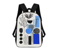 sinyumoney Modern Blue & Black Abstract Botanical Art - Minimal Decor Mochila Infantil Con Impresión 3D, Mochila Escolar Para Niños, Mochila Informal Divertida Para Niños Y Adolescentes 17inch