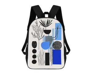 sinyumoney Modern Blue & Black Abstract Botanical Art - Minimal Decor Mochila Infantil Con Impresión 3D, Mochila Escolar Para Niños, Mochila Informal Divertida Para Niños Y Adolescentes 17inch