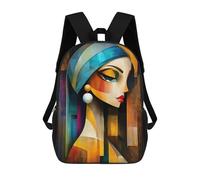 sinyumoney Modern Cubist Vision of Girl with A Pearl Earring Mochilas De Moda Impresas En 3D 17inch Mochila Escolar Informal Para Niños De Primaria Y Secundaria