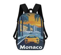sinyumoney Monaco Cityscape with Sports Car Mochilas Para Niños Mochila Escolar Mochila Escolar Impresa En 3D Para Niños Estudiantes De Primaria Y Secundaria 17inch