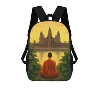 sinyumoney Monk Meditating at Angkor Wat Temple Mochila, Mochila Infantil, Mochila Escolar Para Estudiantes, Mochila Para Libros, Mochila Escolar Impresa En 3D Para Niños Y Niñas 17inch