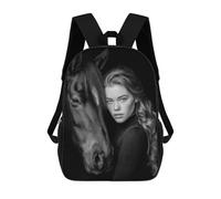 sinyumoney Monochrome Portrait Woman And Horse Mochila, Mochila Infantil, Mochila Escolar Para Estudiantes, Mochila Para Libros, Mochila Escolar Impresa En 3D Para Niños Y Niñas 17inch