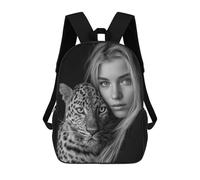 sinyumoney Monochrome Portrait Woman And Leopard Mochila Escolar Para Niñas Y Niños, Mochilas De Gran Capacidad, Mochilas Ligeras Para Niños Y Estudiantes 17inch