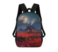 sinyumoney Moonlit Cabin in Red Fields Mochila Escolar De 17 Pulgadas Para Adolescentes, Con Estampado 3D, Ajustable Y Con Bolsillos, Ideal Para Niños, Niñas Y Estudiantes.