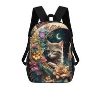 sinyumoney Moonlit Floral Cat Mochila Escolar Para Niños, Mochila Escolar De Gran Capacidad Para Niños, Mochila Escolar 3D, Regalos Para Niños 17inch