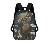 sinyumoney Moonlit Hare in Daisies-1 Mochila Escolar Infantil De 17 Pulgadas, Mochila Escolar Impresa En 3D Para Niños De Primaria Y Secundaria